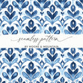 Blue Shibori Seamless Watercolor Geometric Pattern, Indigo Ink Digital Paper, Abstract Floral Repeat Pattern, Commercial Use Print - Moore and Mountain