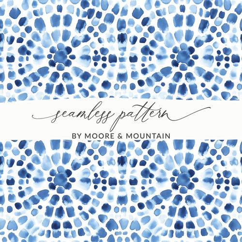 Blue Shibori Seamless Watercolor Geometric Pattern, Indigo Ink Digital Paper, Abstract Textile Design, Surface Pattern Design - Moore and Mountain