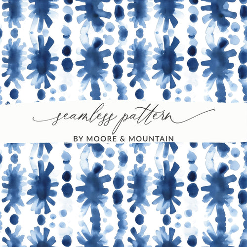 Blue Shibori Seamless Watercolor Geometric Pattern, Indigo Ink Digital Paper, Abstract Tileable Background, Modern Texture, Printable Fabric - Moore and Mountain
