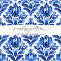 Blue Shibori Seamless Watercolor Geometric Pattern, Indigo Ink Digital Paper, Fabric Design, Scrapbooking Paper, Printable Pattern - Moore and Mountain