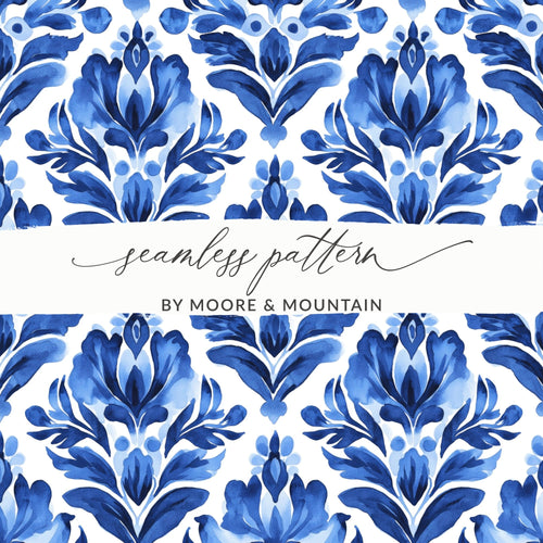 Blue Shibori Seamless Watercolor Geometric Pattern, Indigo Ink Digital Paper, Fabric Design, Scrapbooking Paper, Printable Pattern - Moore and Mountain