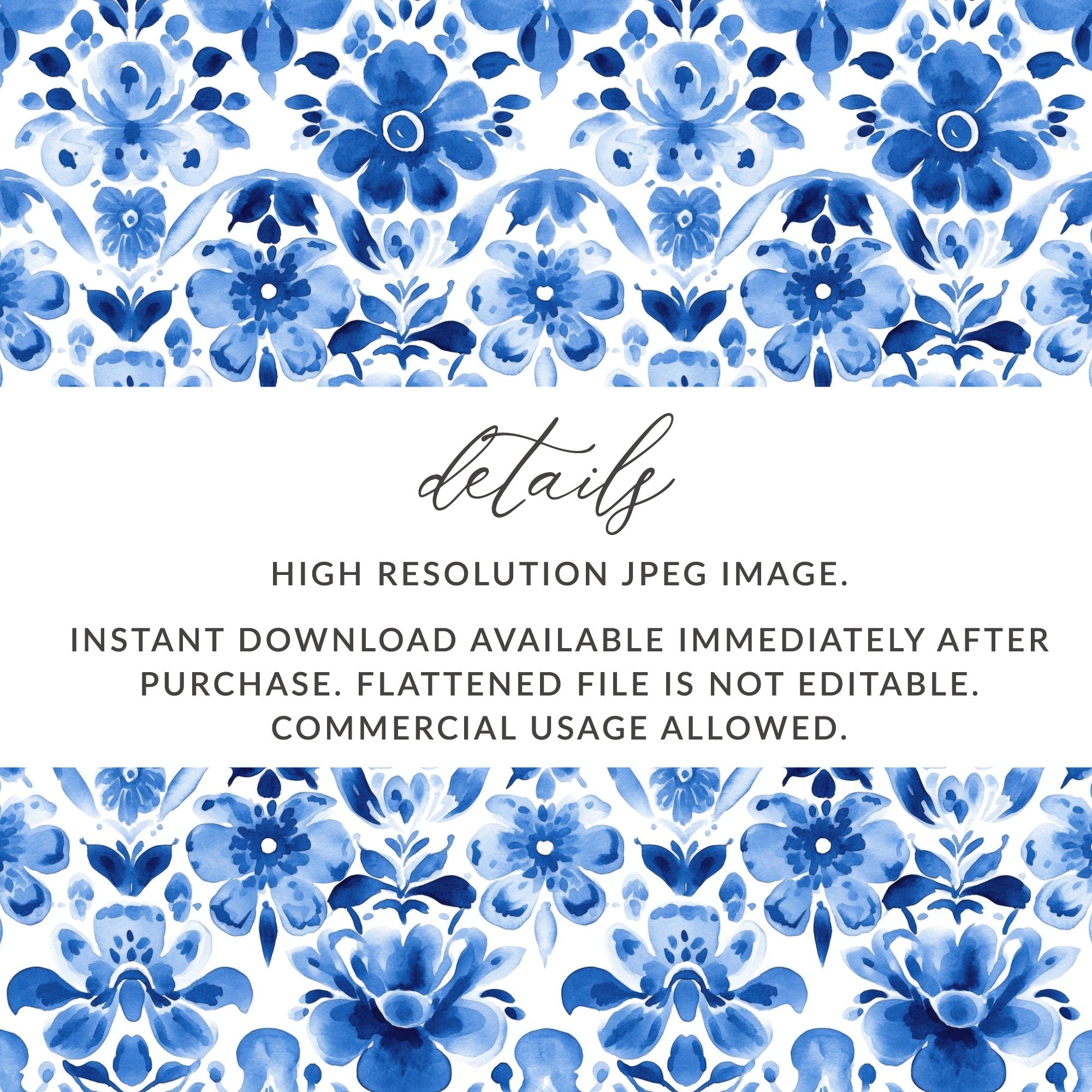 Blue Shibori Seamless Watercolor Geometric Pattern, Indigo Ink Digital Paper, Floral Fabric Design, Print on Demand, Blue Watercolor Art - Moore and Mountain
