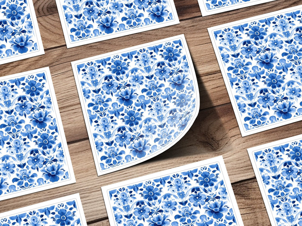 Blue Shibori Seamless Watercolor Geometric Pattern, Indigo Ink Digital Paper, Floral Fabric Design, Print on Demand, Blue Watercolor Art - Moore and Mountain