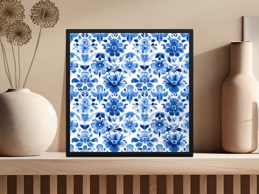 Blue Shibori Seamless Watercolor Geometric Pattern, Indigo Ink Digital Paper, Floral Fabric Design, Print on Demand, Blue Watercolor Art - Moore and Mountain