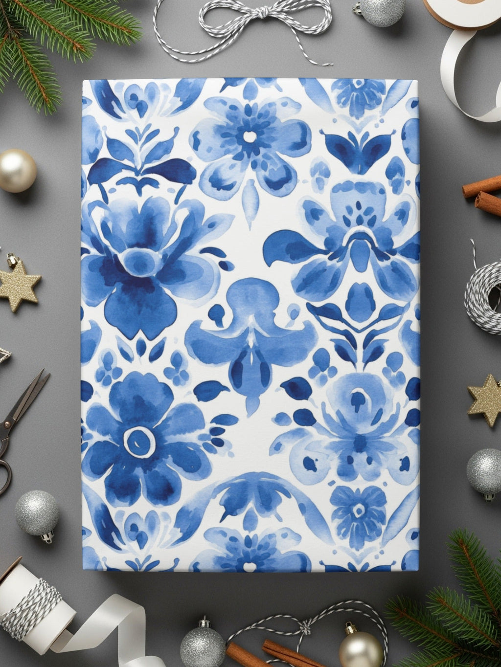 Blue Shibori Seamless Watercolor Geometric Pattern, Indigo Ink Digital Paper, Floral Fabric Design, Print on Demand, Blue Watercolor Art - Moore and Mountain