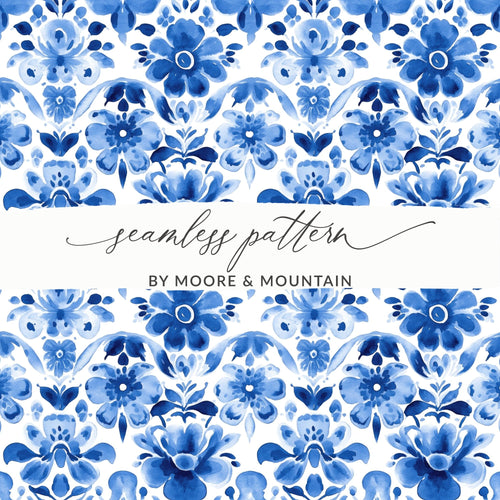 Blue Shibori Seamless Watercolor Geometric Pattern, Indigo Ink Digital Paper, Floral Fabric Design, Print on Demand, Blue Watercolor Art - Moore and Mountain