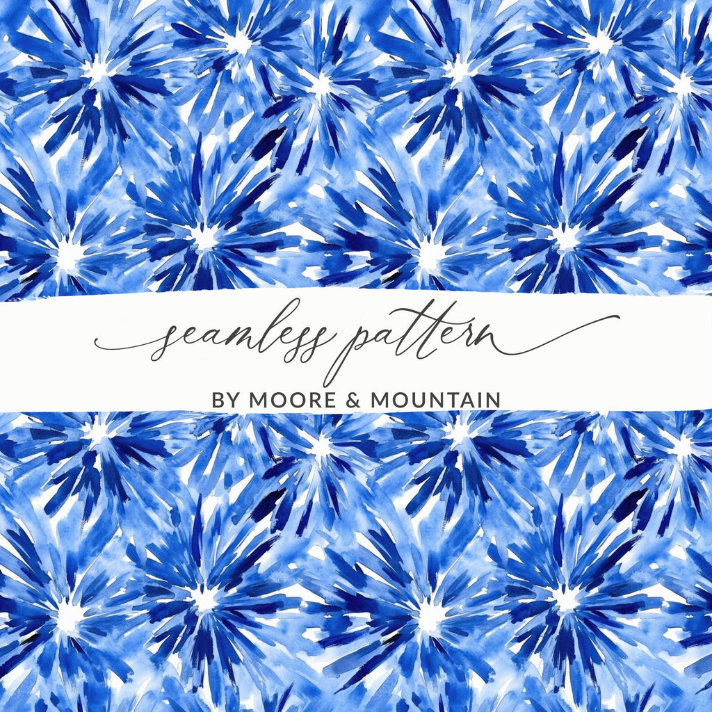 Blue Shibori Seamless Watercolor Geometric Pattern, Indigo Ink Digital Paper, Modern Abstract Design, Textile Print, Scrapbooking Paper - Moore and Mountain