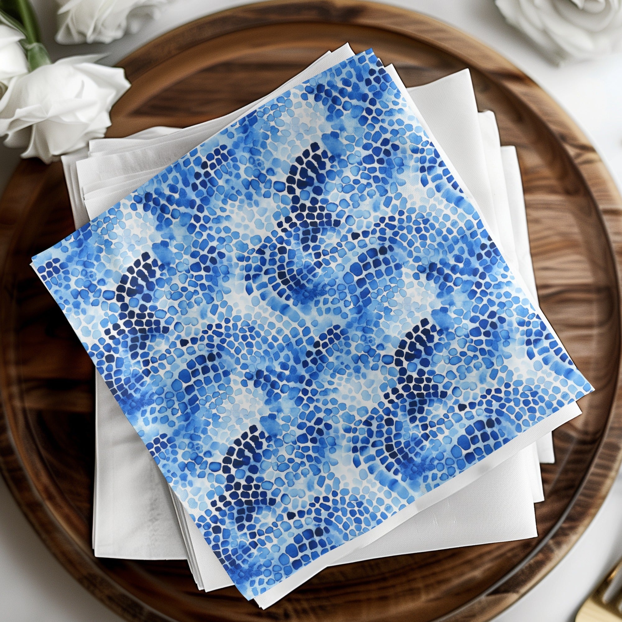 Blue Shibori Seamless Watercolor Geometric Pattern, Indigo Ink Digital Paper, Modern Abstract Tile Design, Repeatable Fabric Print - Moore and Mountain
