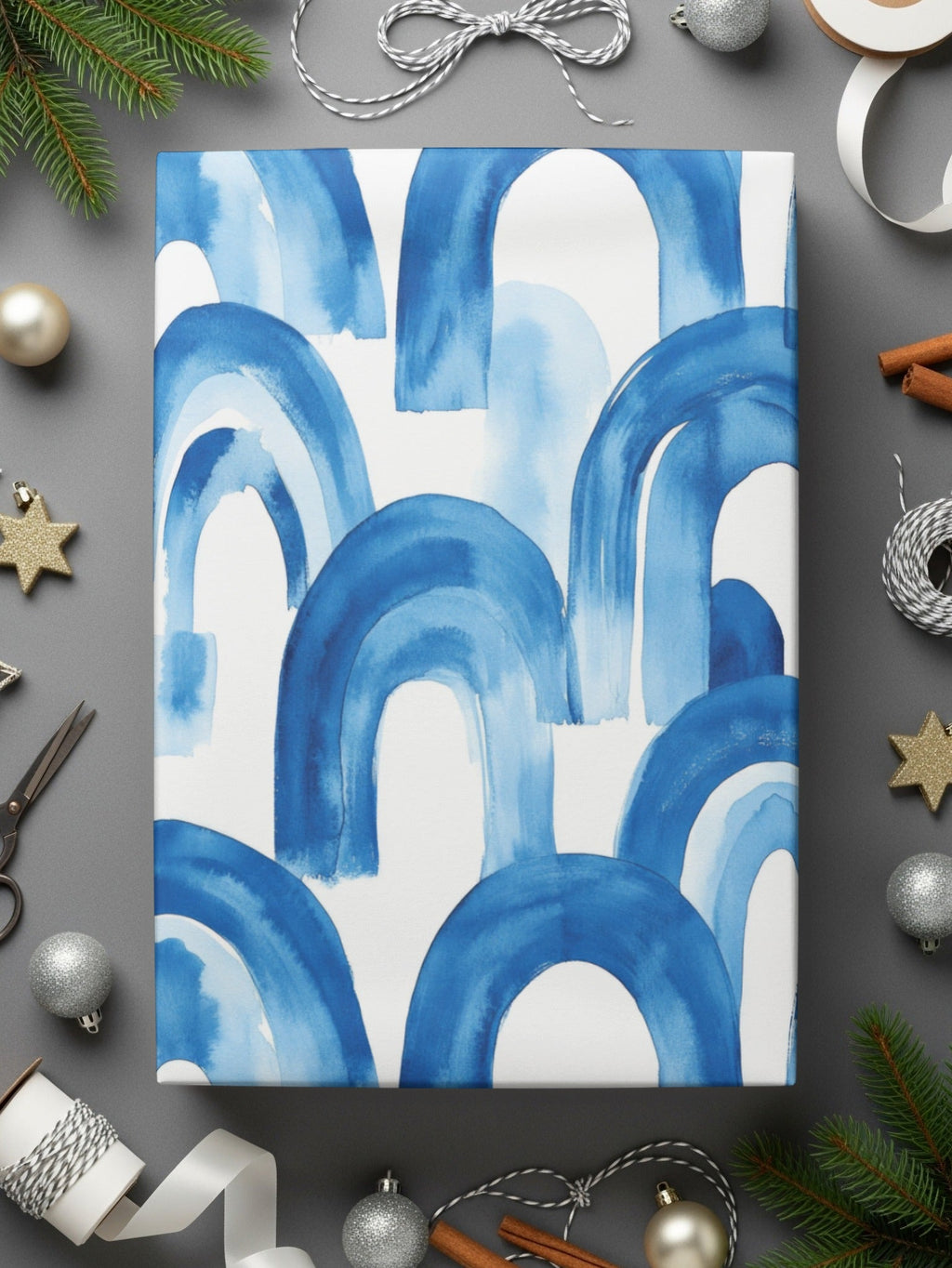 Blue Shibori Seamless Watercolor Geometric Pattern, Indigo Ink Digital Paper, Navy Arches Repeat Pattern, Scrapbook Paper, Fabric Design - Moore and Mountain