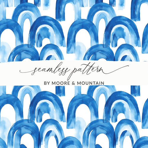 Blue Shibori Seamless Watercolor Geometric Pattern, Indigo Ink Digital Paper, Navy Arches Repeat Pattern, Scrapbook Paper, Fabric Design - Moore and Mountain