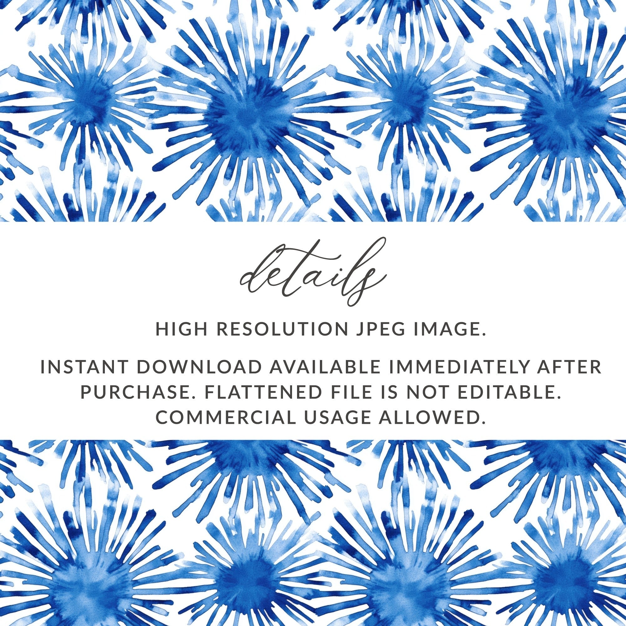 Blue Shibori Seamless Watercolor Geometric Pattern, Indigo Ink Digital Paper, Repeat Fabric Design, Texture Background - Moore and Mountain