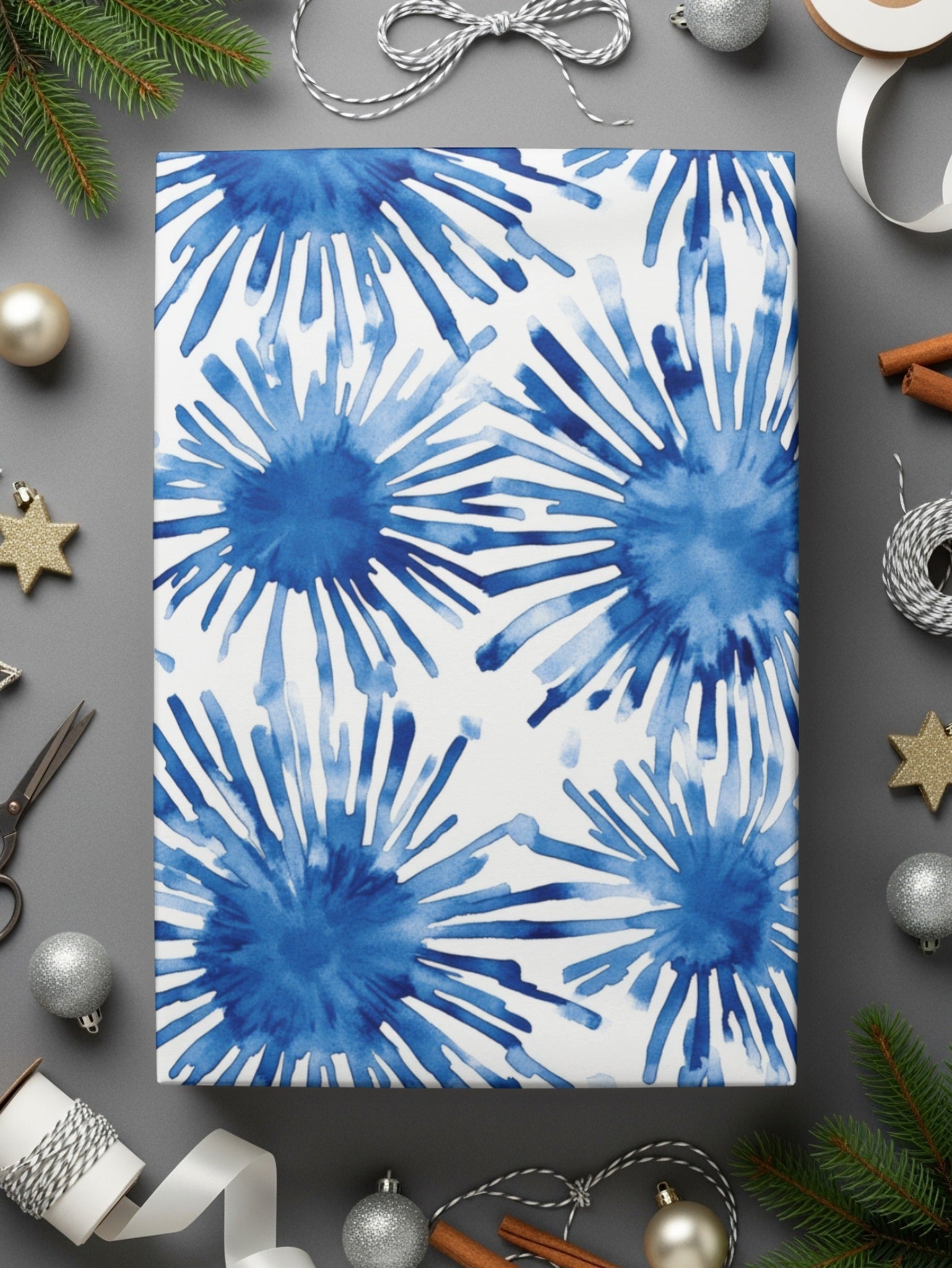 Blue Shibori Seamless Watercolor Geometric Pattern, Indigo Ink Digital Paper, Repeat Fabric Design, Texture Background - Moore and Mountain