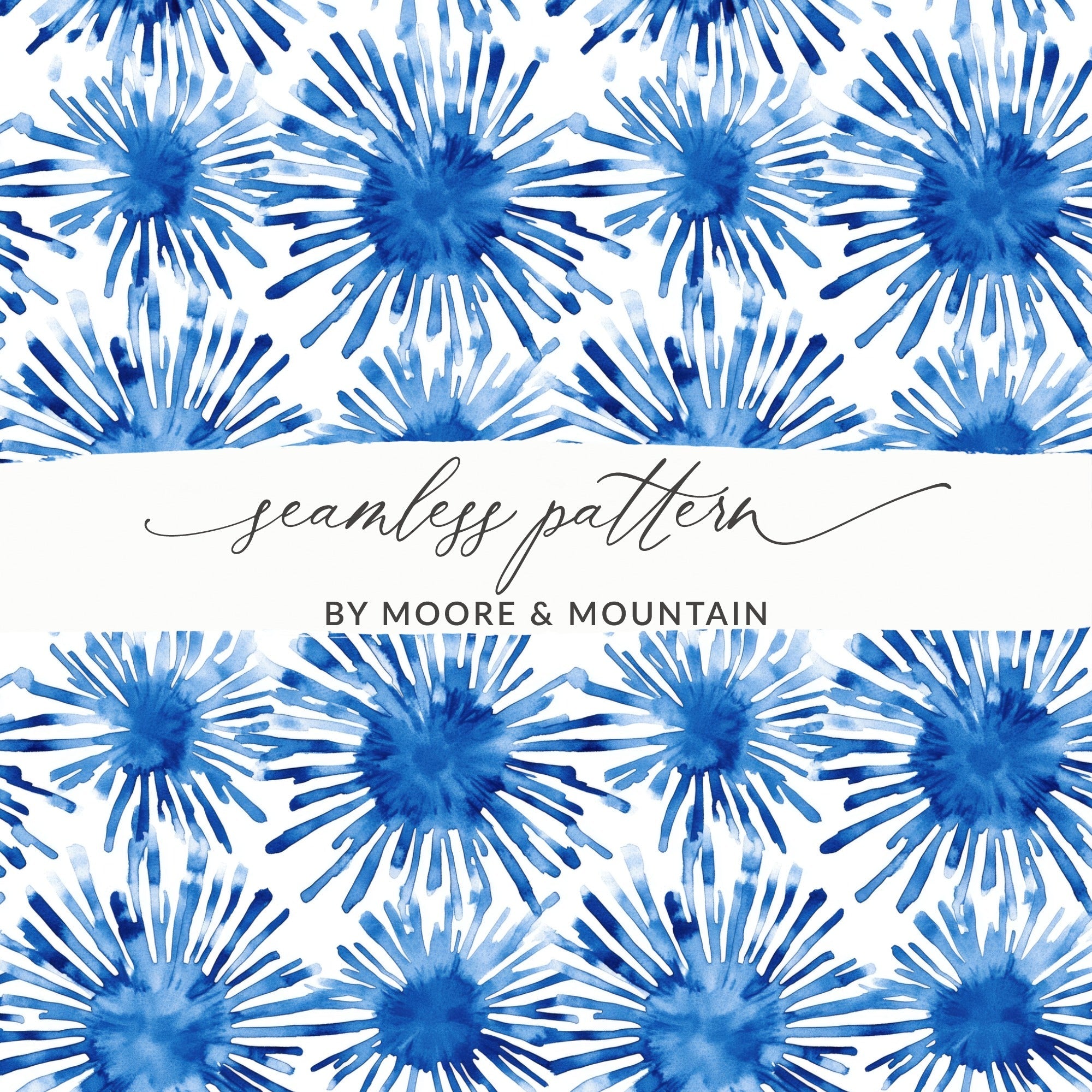 Blue Shibori Seamless Watercolor Geometric Pattern, Indigo Ink Digital Paper, Repeat Fabric Design, Texture Background - Moore and Mountain