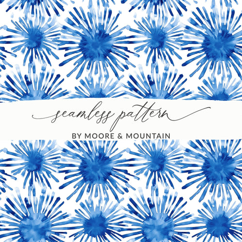 Blue Shibori Seamless Watercolor Geometric Pattern, Indigo Ink Digital Paper, Repeat Fabric Design, Texture Background - Moore and Mountain