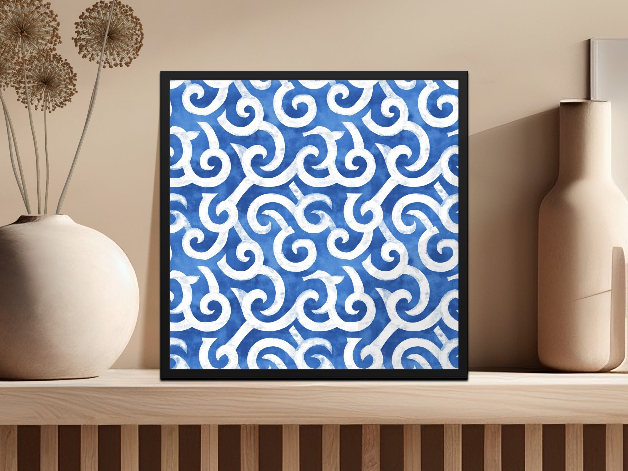 Blue Spirals White Curves Abstract Design Digital - Moore and Mountain