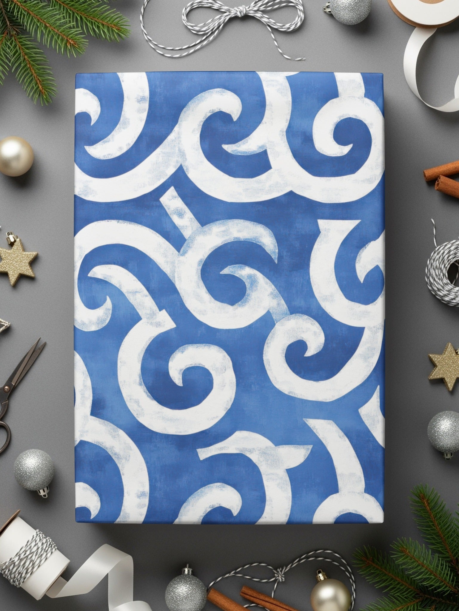 Blue Spirals White Curves Abstract Design Digital - Moore and Mountain