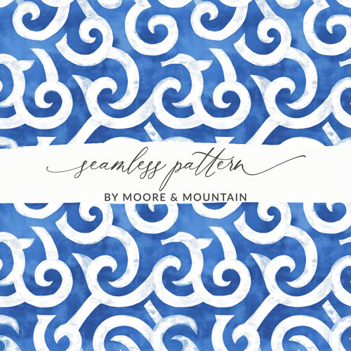 Blue Spirals White Curves Abstract Design Digital - Moore and Mountain