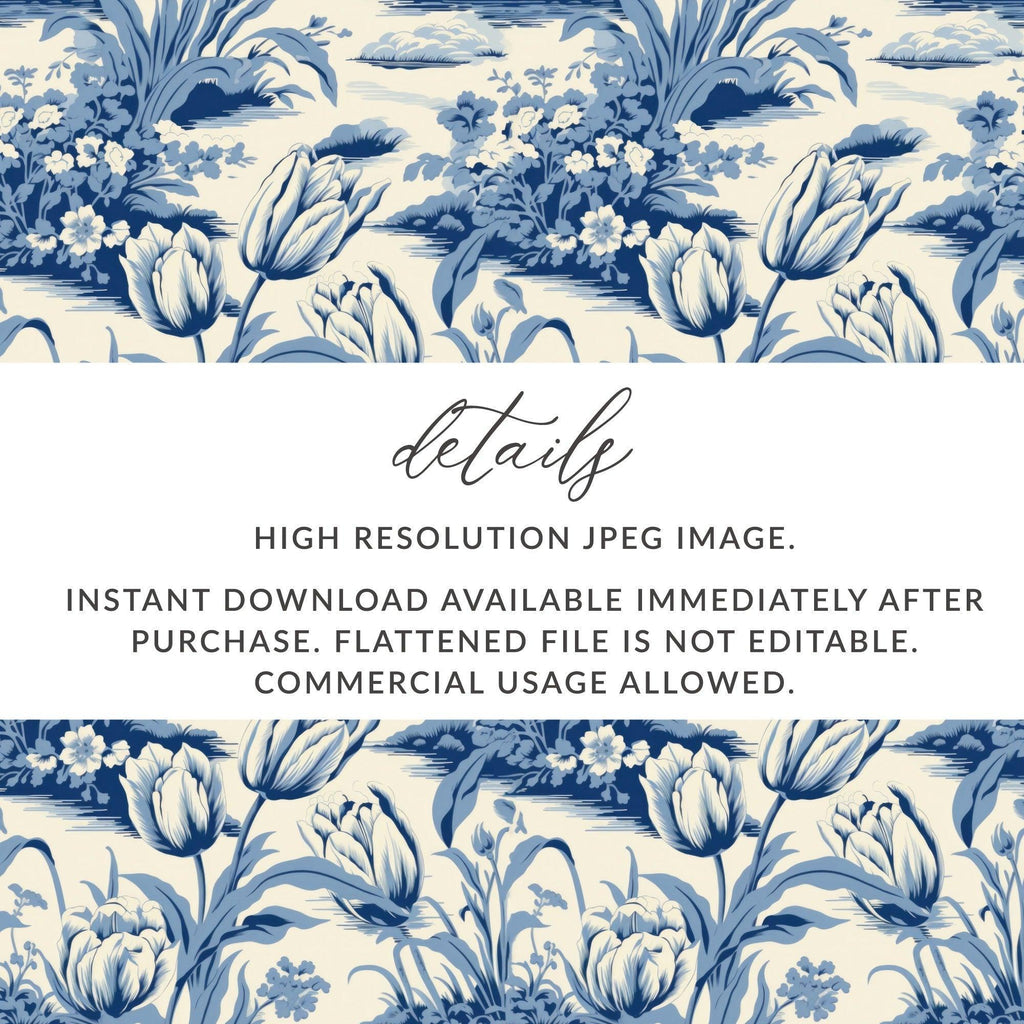 Blue Toile Digital Paper, Floral Toile Pattern, Seamless Pattern, 12x12 JPEG, Digital Download, Fabric Design, Scrapbooking Paper - Moore and Mountain