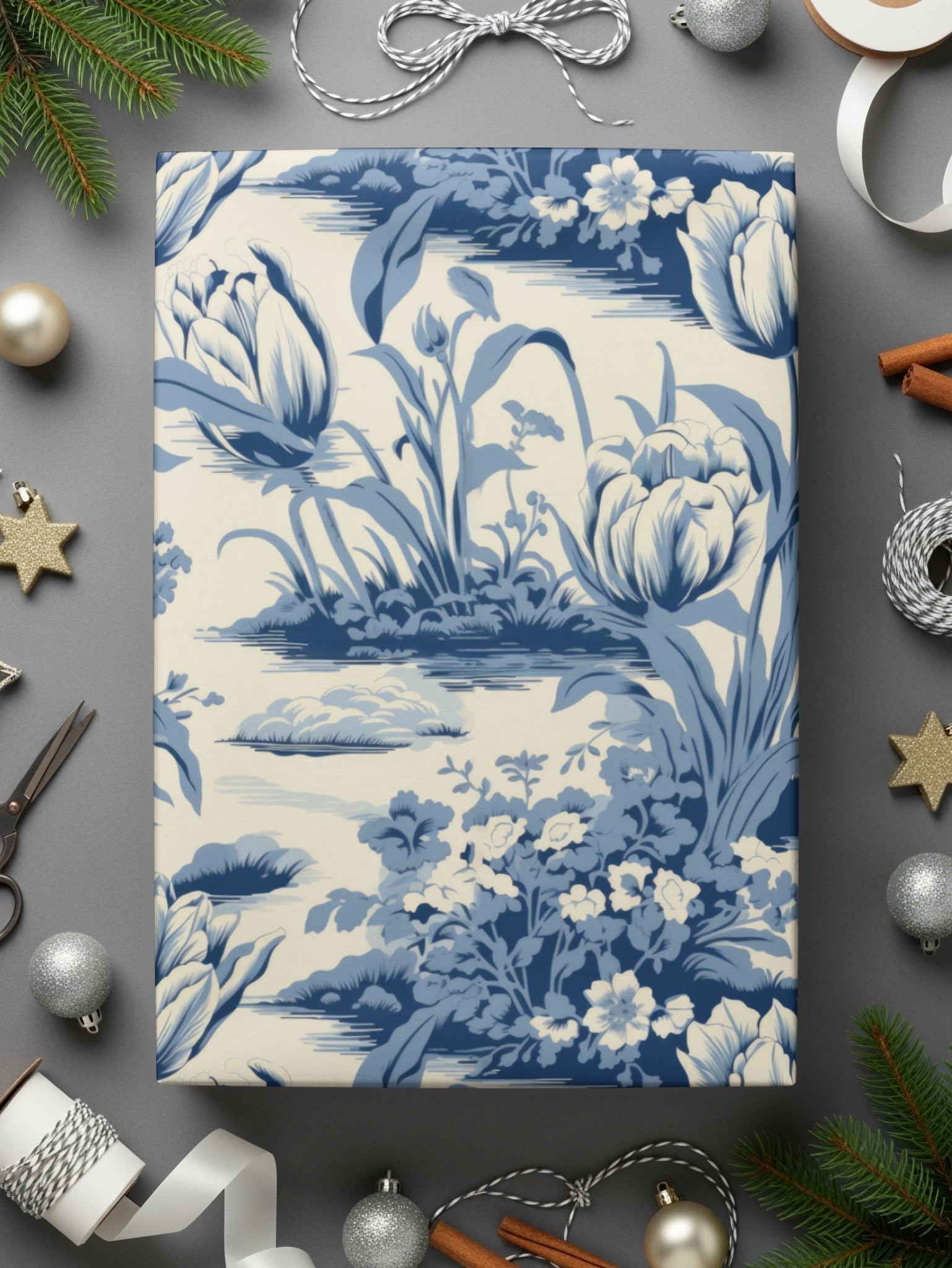 Blue Toile Digital Paper, Floral Toile Pattern, Seamless Pattern, 12x12 JPEG, Digital Download, Fabric Design, Scrapbooking Paper - Moore and Mountain