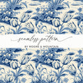 Blue Toile Digital Paper, Floral Toile Pattern, Seamless Pattern, 12x12 JPEG, Digital Download, Fabric Design, Scrapbooking Paper - Moore and Mountain