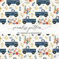 Blue Truck Seamless Pattern Digital Paper, Floral Truck, Farmhouse Truck Fabric Design, Rustic Texture for Crafts, Commercial Use - Moore and Mountain