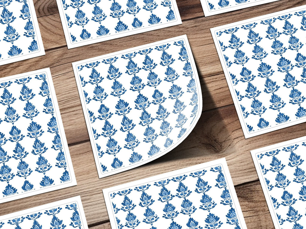 Blue White Floral Damask Pattern Design Art Digital - Moore and Mountain