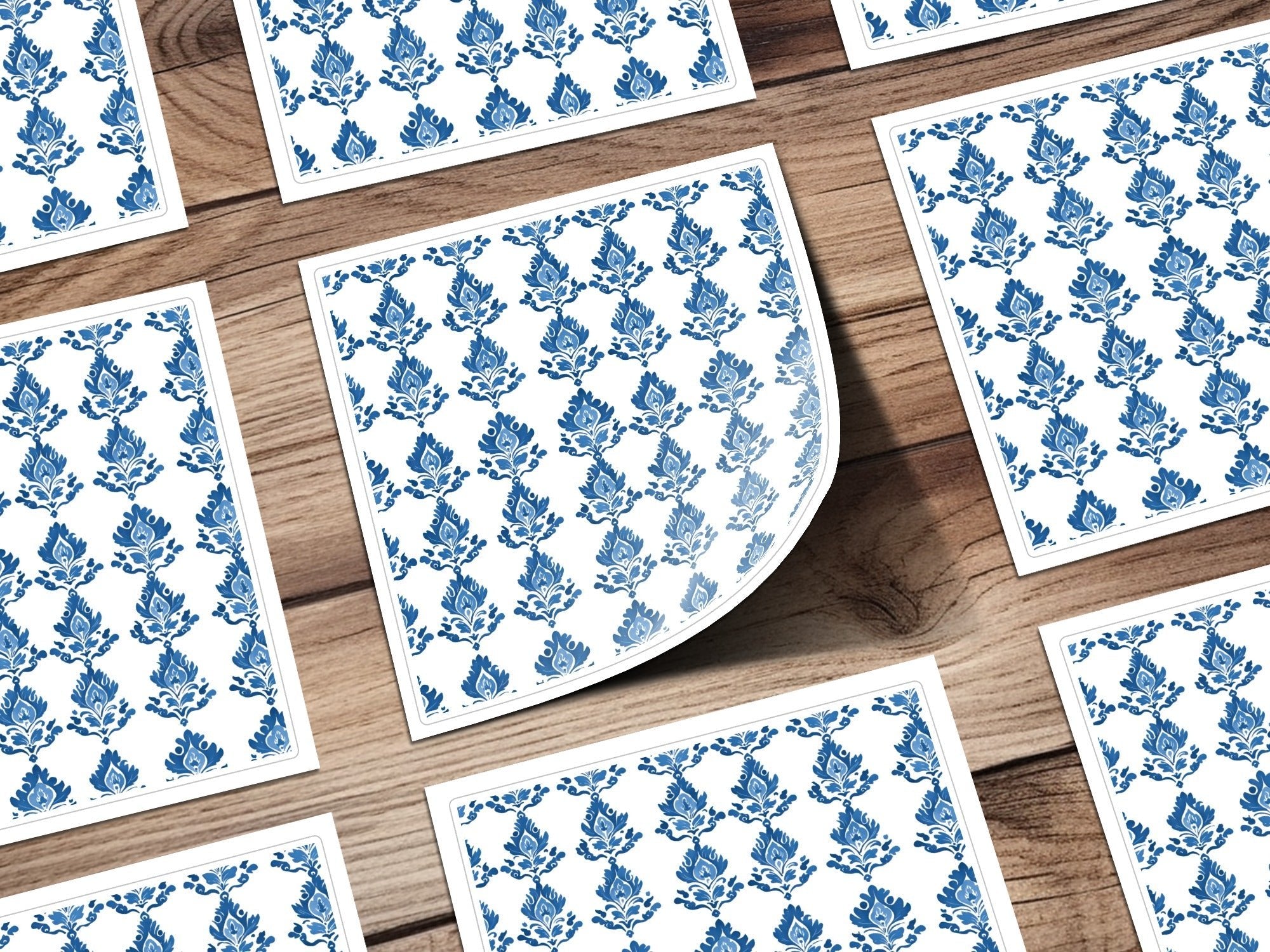 Blue White Floral Damask Pattern Design Art Digital - Moore and Mountain