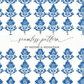 Blue White Floral Damask Pattern Design Art Digital - Moore and Mountain