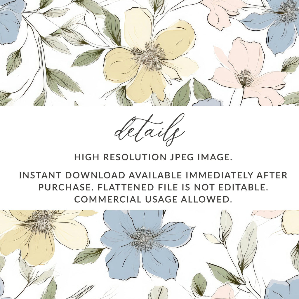 Blue Yellow Floral Pattern Digital Paper, Watercolor Flowers Seamless Print, Elegant Spring Flower Design, Pastel Bloom Image - Moore and Mountain