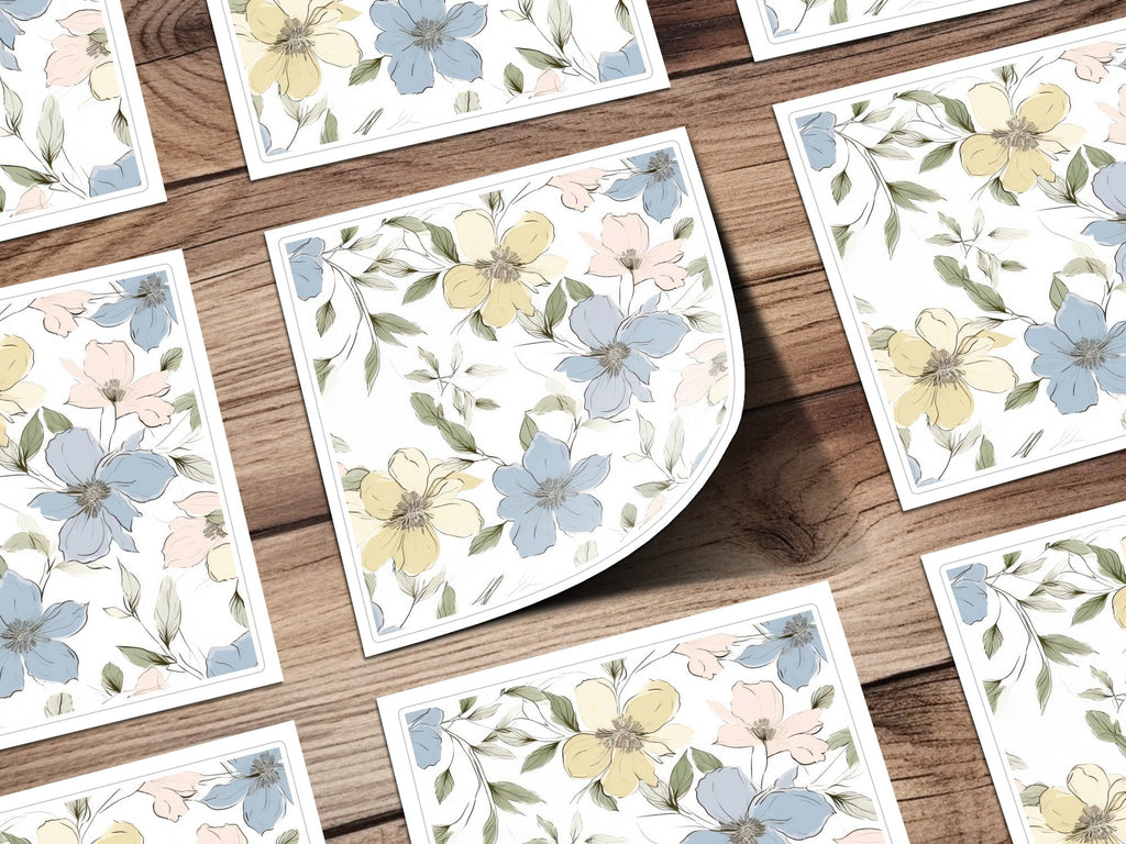 Blue Yellow Floral Pattern Digital Paper, Watercolor Flowers Seamless Print, Elegant Spring Flower Design, Pastel Bloom Image - Moore and Mountain