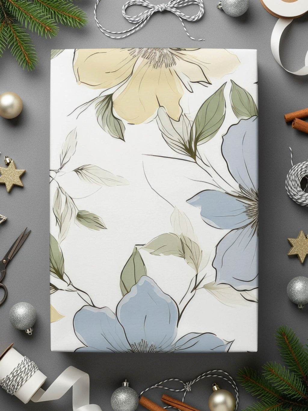 Blue Yellow Floral Pattern Digital Paper, Watercolor Flowers Seamless Print, Elegant Spring Flower Design, Pastel Bloom Image - Moore and Mountain