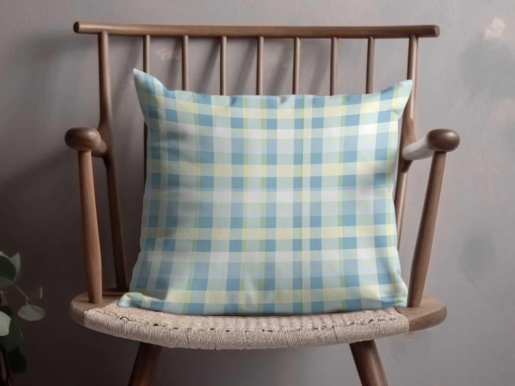 Blue and Green Plaid Cushion for Home Decor