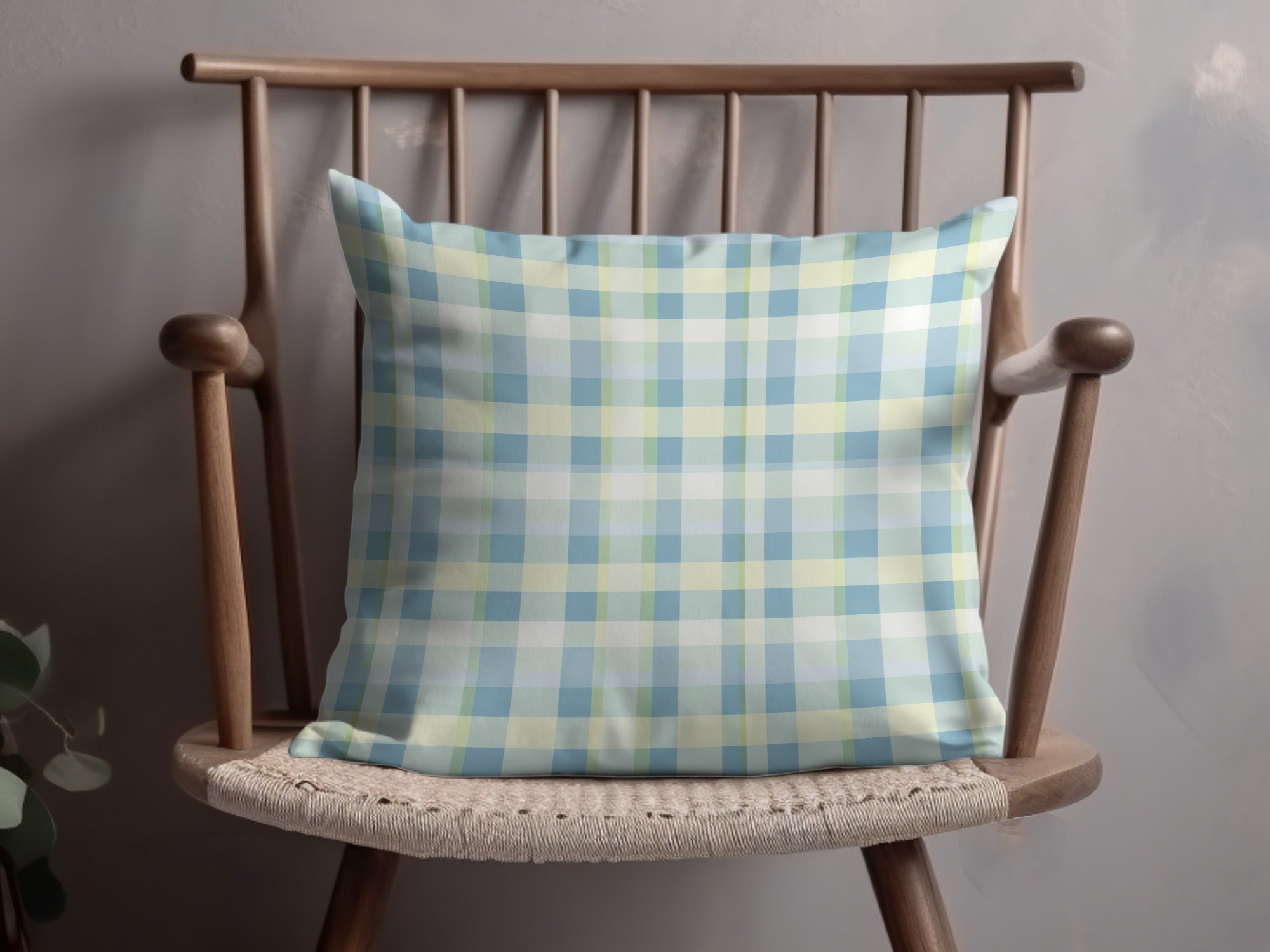Blue and Green Plaid Cushion for Home Decor