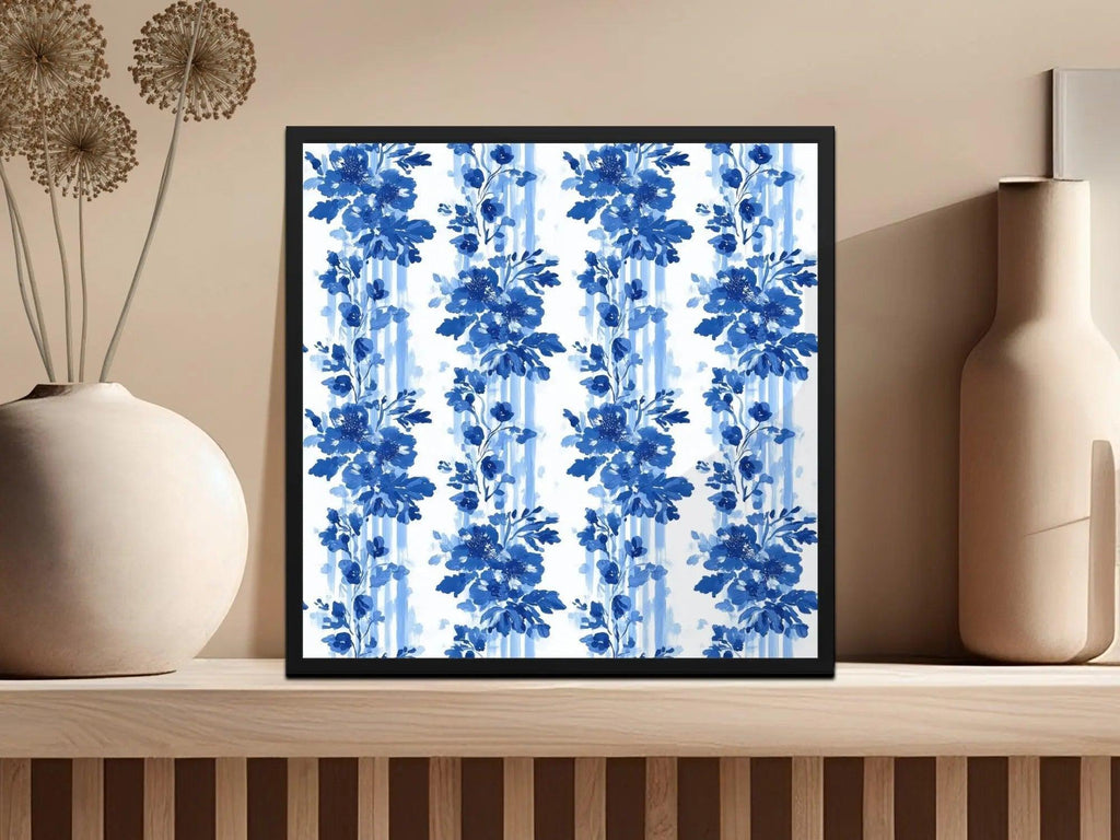 Blue and White Floral Digital Paper, Watercolor Flower Pattern, Seamless Digital Pattern, Blue Watercolor Flower Stripes - Moore and Mountain