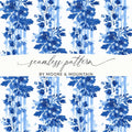 Blue and White Floral Digital Paper, Watercolor Flower Pattern, Seamless Digital Pattern, Blue Watercolor Flower Stripes - Moore and Mountain