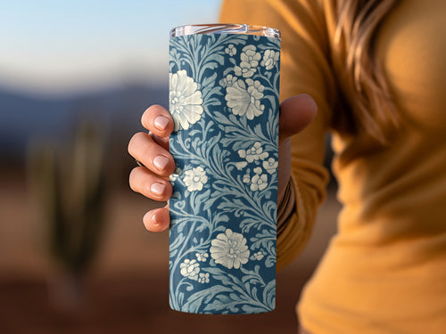 Blue and White Seamless William Morris Vines Background Blue and Cream Digital - Moore and Mountain