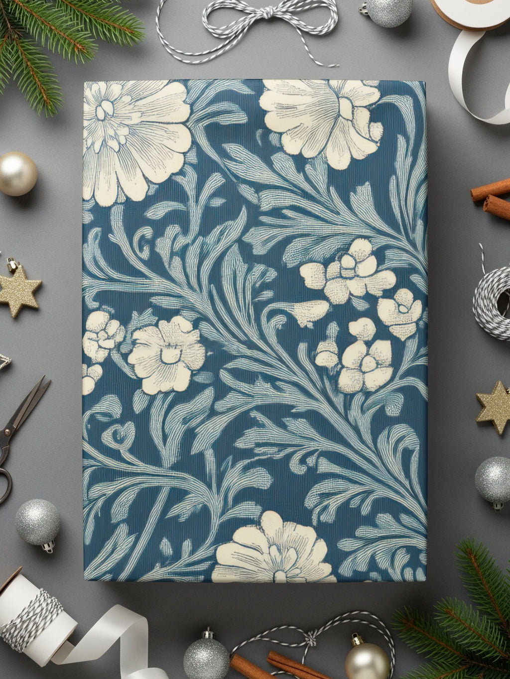 Blue and White Seamless William Morris Vines Background Blue and Cream Digital - Moore and Mountain