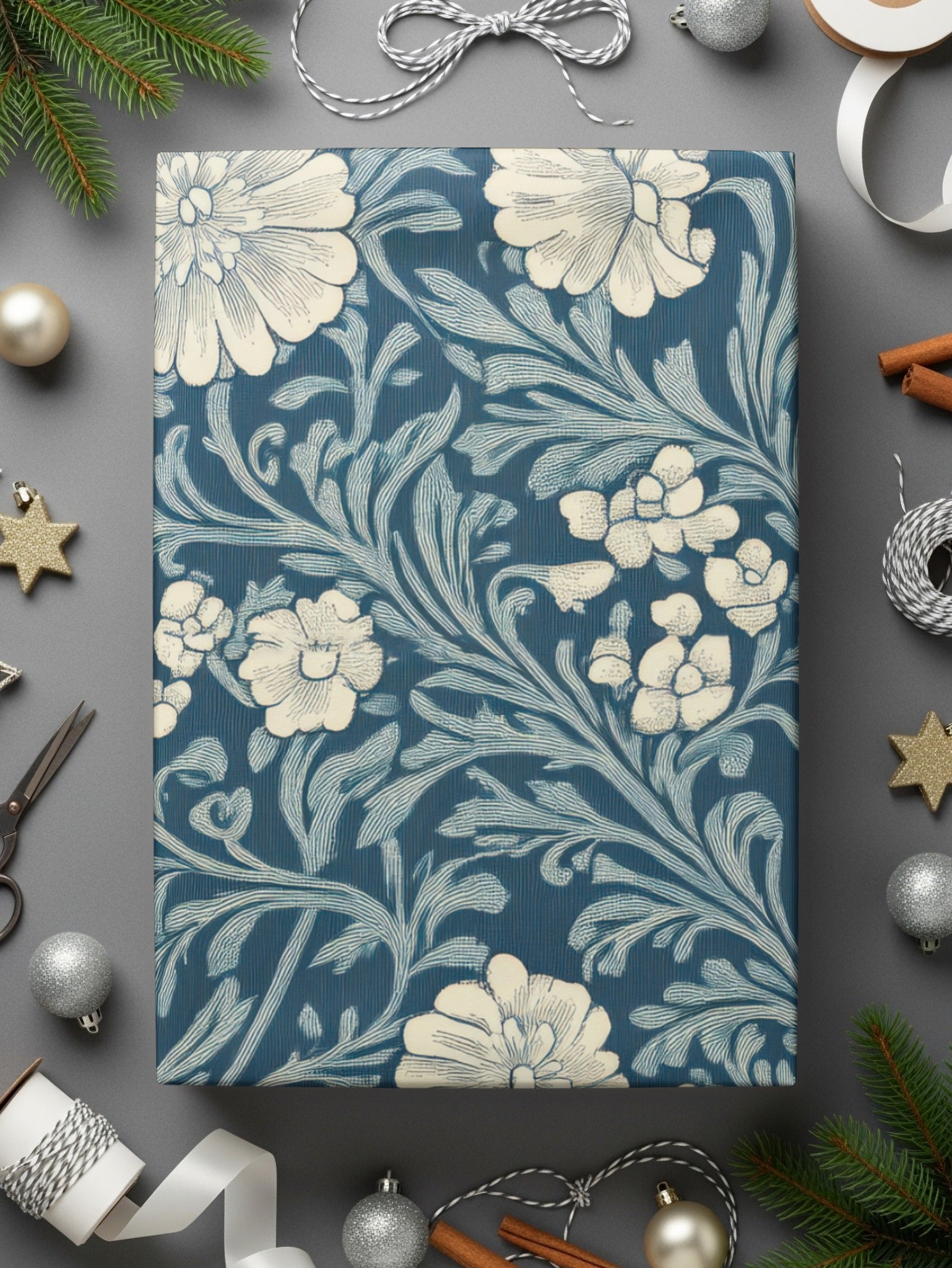 Blue and White Seamless William Morris Vines Background Blue and Cream Digital - Moore and Mountain