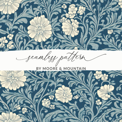 Blue and White Seamless William Morris Vines Background Blue and Cream Digital - Moore and Mountain