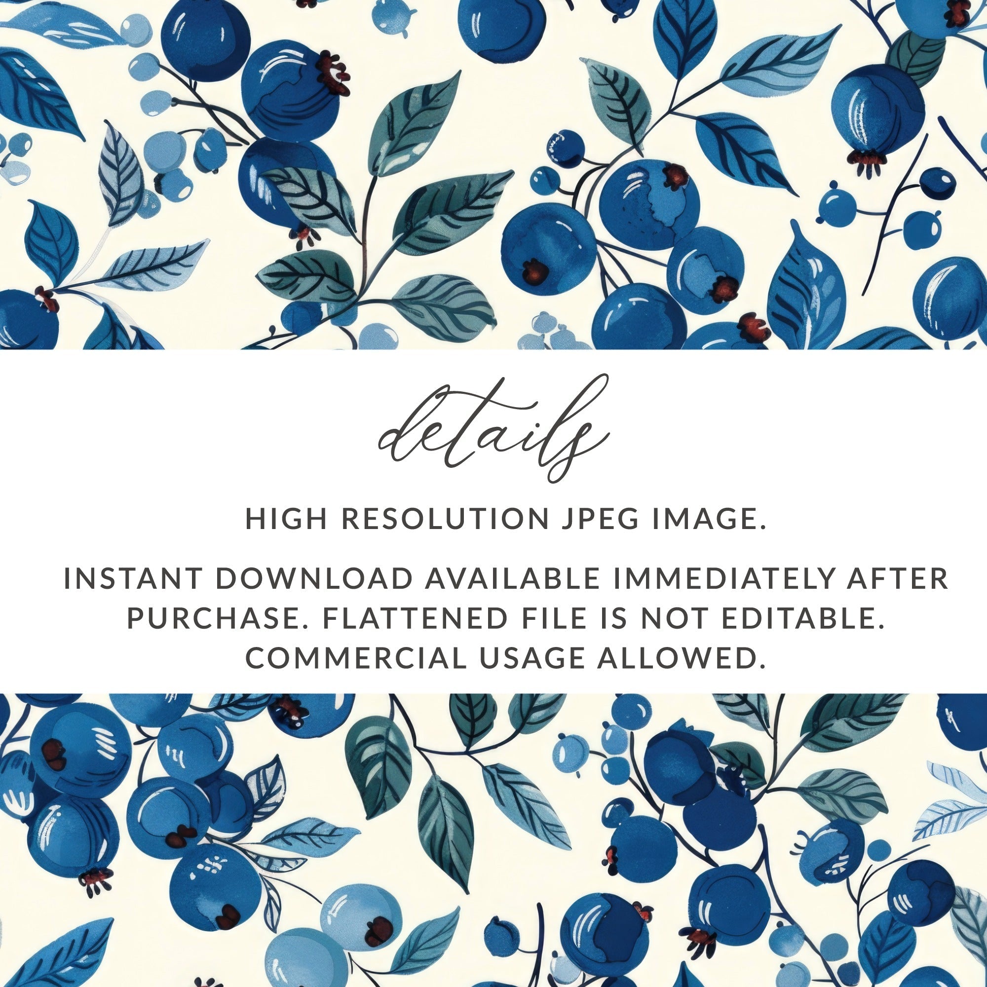 Blueberries Seamless Pattern on Creamy Background Nature Inspired Art Digital - Moore and Mountain