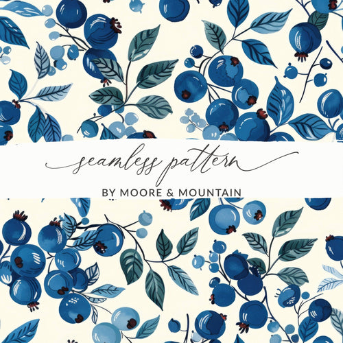 Blueberries Seamless Pattern on Creamy Background Nature Inspired Art Digital - Moore and Mountain