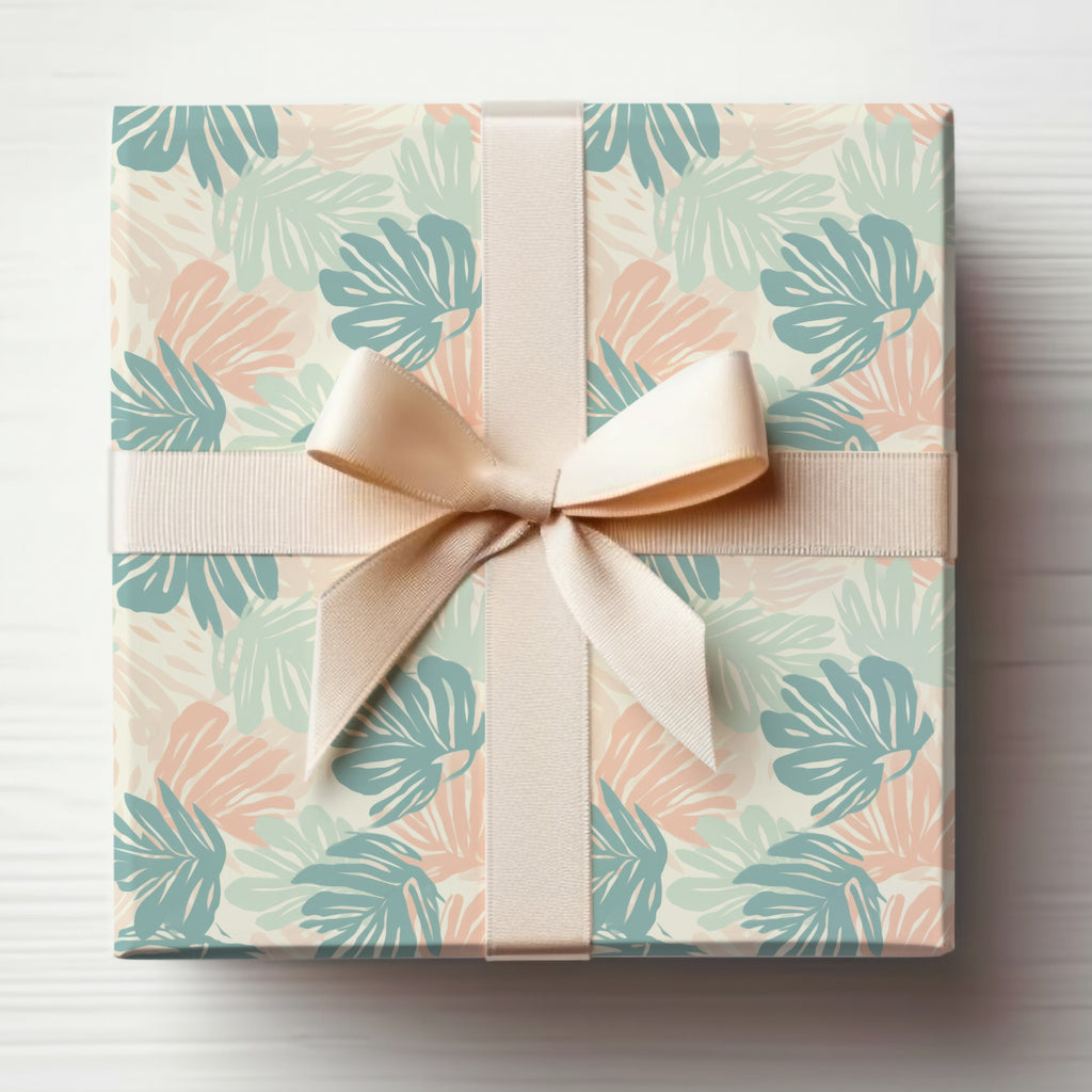 Tropical Leaf Pattern Gift Box with Ribbon Bow