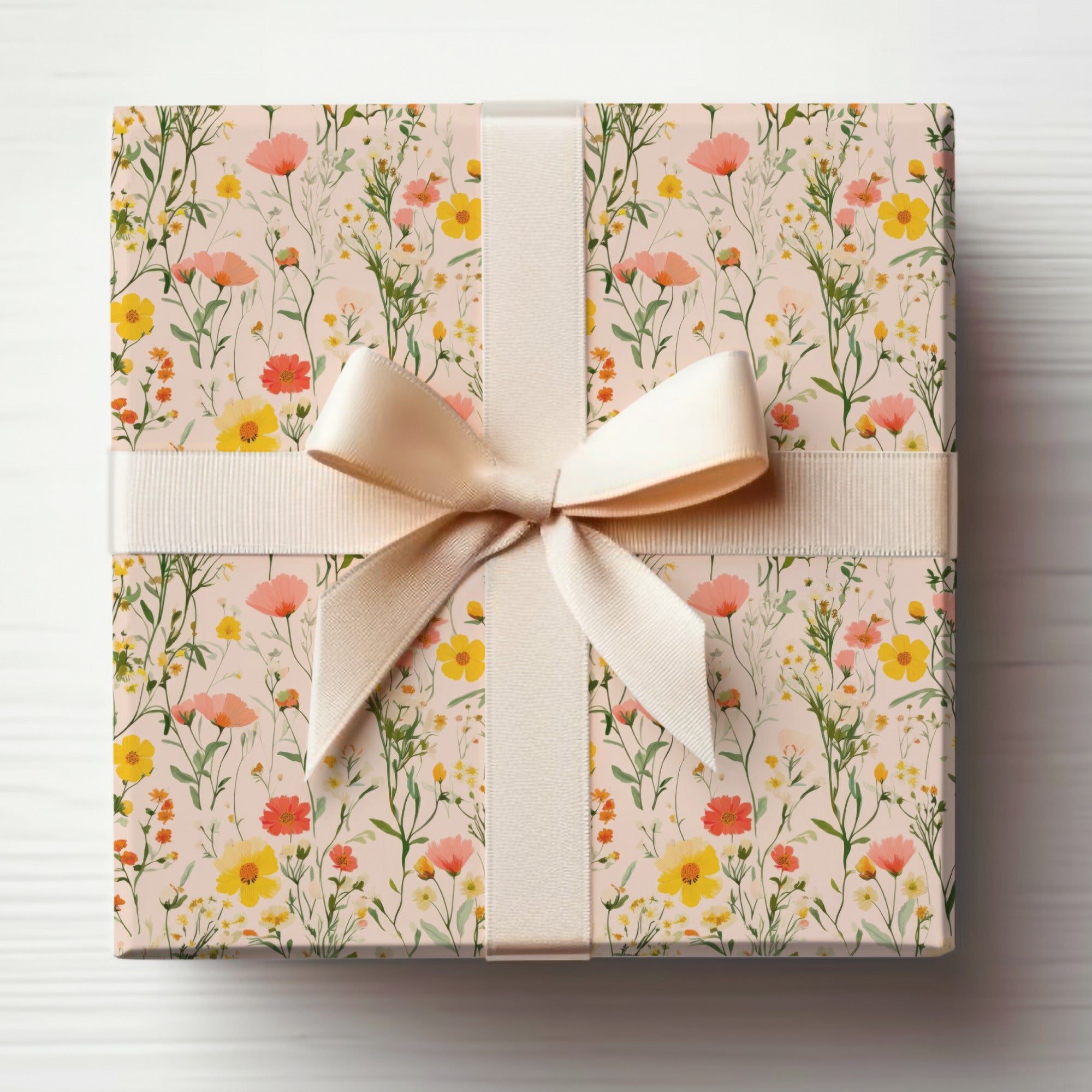 Floral Gift Wrap With Cream Ribbon Special Packaging