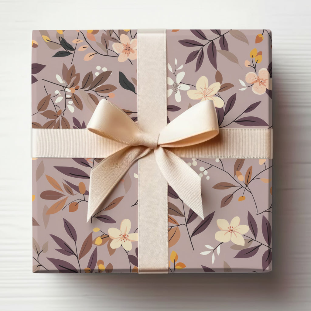 Elegant Floral Patterned Gift Box with Cream Ribbon