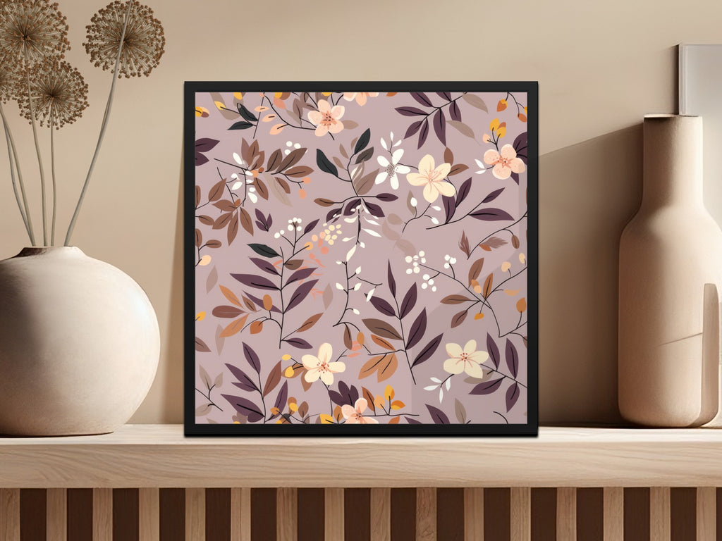 Floral Pattern Pink and Brown Botanical Wall Art