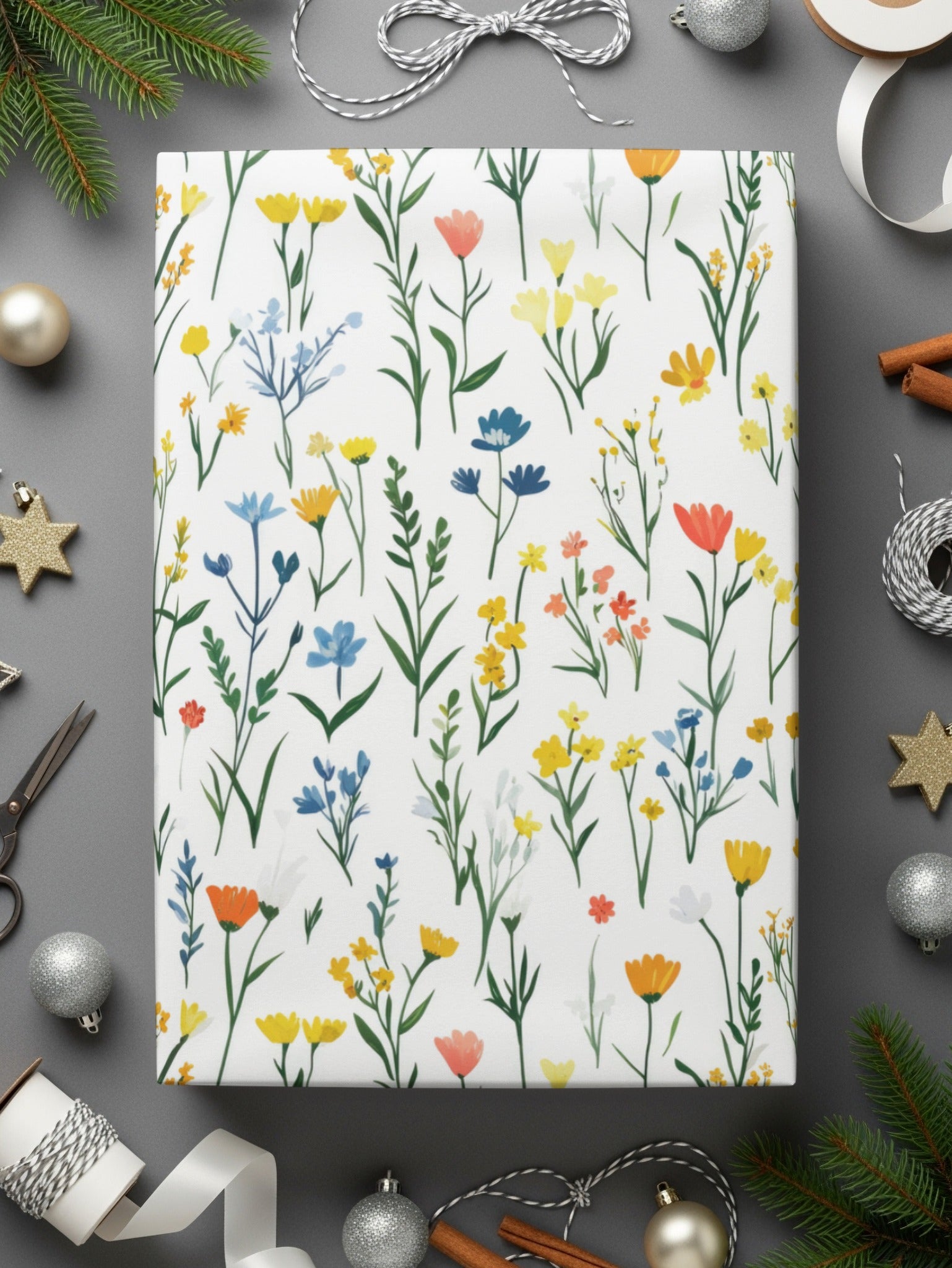 Beautiful Floral Patterned Gift Wrap with Wildflowers