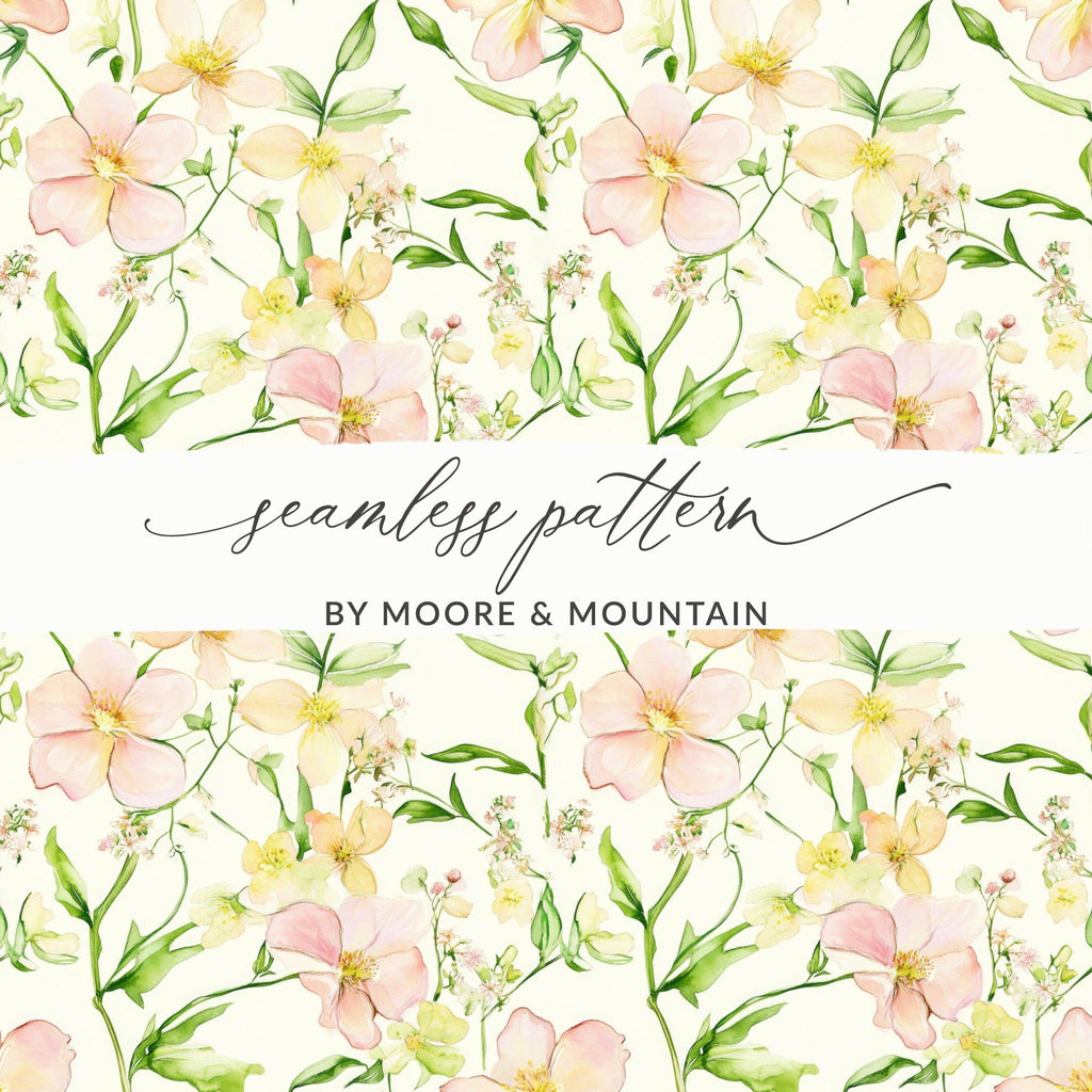 Blush Floral Watercolor Seamless Pattern, Pastel Flower Digital Paper, Botanical Background, Flower Repeat Pattern, Blossom Art Print - Moore and Mountain