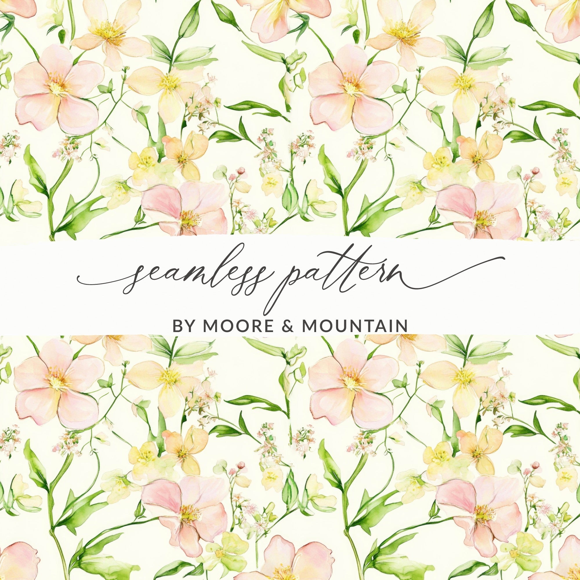 Blush Floral Watercolor Seamless Pattern, Pastel Flower Digital Paper, Botanical Background, Flower Repeat Pattern, Blossom Art Print - Moore and Mountain