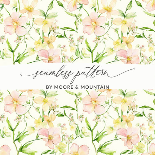 Blush Floral Watercolor Seamless Pattern, Pastel Flower Digital Paper, Botanical Background, Flower Repeat Pattern, Blossom Art Print - Moore and Mountain