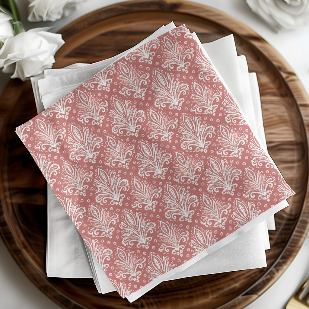 Elegant Pink and White Floral Patterned Napkin Set